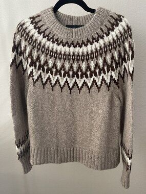 JENNI KAYNE THATCHER OATMEAL BABY ALPACA FAIR ISLE SWEATER JUMPER SIZE S